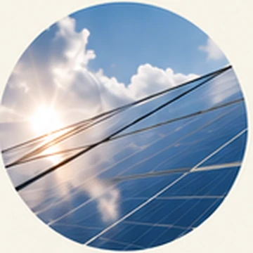 Solar panels reflecting the blue coastal sky